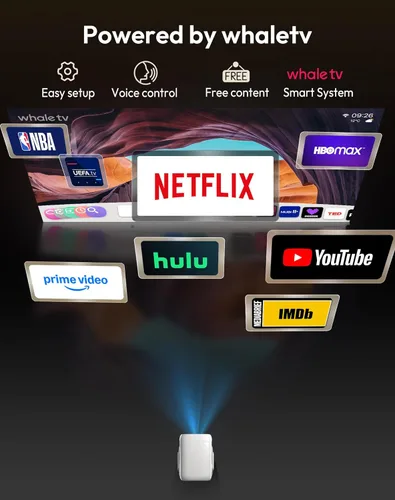 Miniatura 6 de Compatible con Netflix y enfoque automático Keystone Proyector inteligente mini con WiFi6 y Bluetooth, proyector portátil nativo 1080P y control