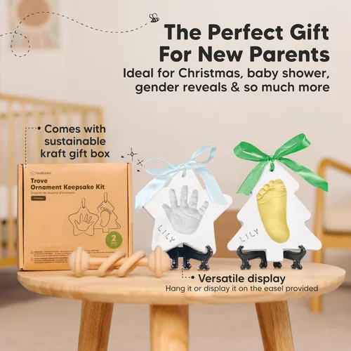 Miniatura 5 de Kit de huellas de manos y pies para bebé - Adorno personalizado de primer Navidad para bebé, recuerdo de huella de recién nacido, kit fácil