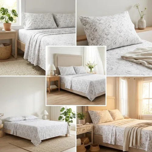 Miniatura 2 de Juego de sábanas con estampado floral en blanco y negro para cama individual – Juego de 3 piezas de sábanas florales súper suaves con sábana bajera