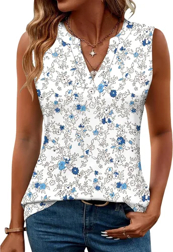 Miniatura 21 de Romanstii Camisas sin mangas para mujer, estilo casual, de verano, cuello en V, blusas elegantes, túnica