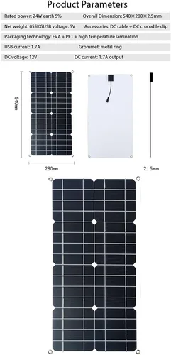 Miniatura 2 de Generador solar de 24 W, panel solar portátil de 5 V/1.7 A, cargador de energía monocristalino USB de módulo fotovoltaico monocristalino, panel Con