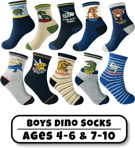 Miniatura 4 de Calcetines de dinosaurio para niños de 4 a 7 años, el mejor regalo de 7 a 10 años, calcetines de algodón para niños, paquete de 5