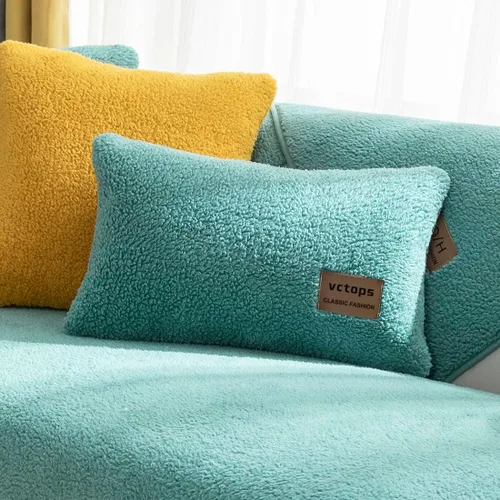 Miniatura 10 de vctops Paquete de 2 fundas de cojín decorativo de forro polar Sherpa de doble cara para sofá, cama y sillón, fundas de cojín de felpa suave y Azul