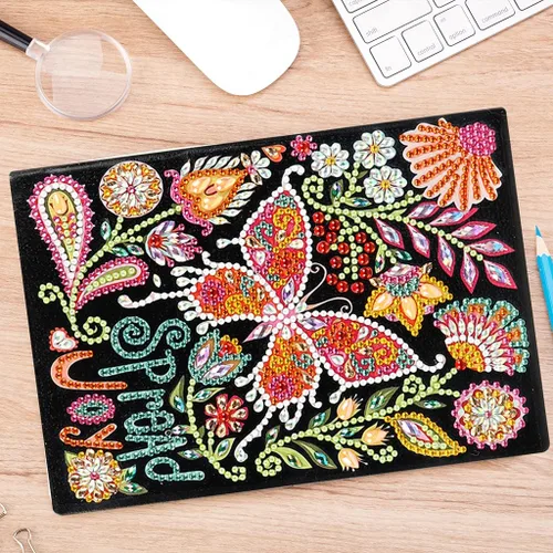 Miniatura 4 de Kits de cuadernos de pintura artística con diamantes 5D, para difundir alegría, mariposa, cuero, bricolaje, diario con forma especial, cuaderno