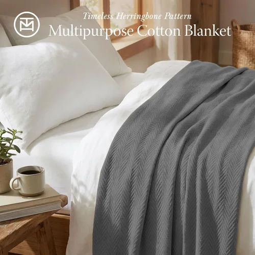 Miniatura 2 de Threadmill Mantas de algodón de lujo para cama tamaño individual Manta 100% algodón para todas las estaciones para cama individual Manta térmica
