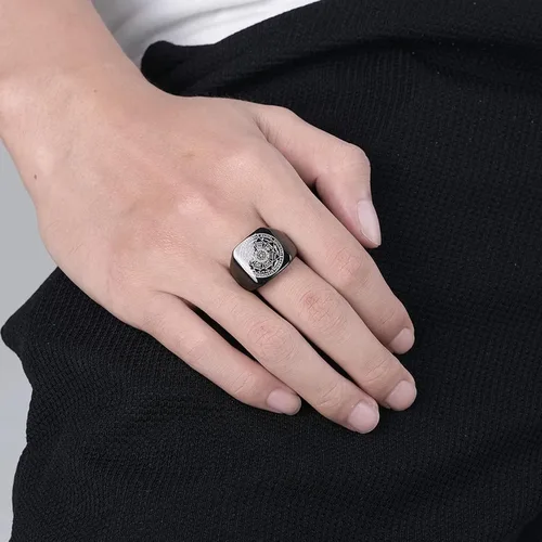 Miniatura 4 de Anillo de cábala de Salomón de acero inoxidable con diseño de estrella de David para hombre, diseño de triángulo con forma de estrella de David
