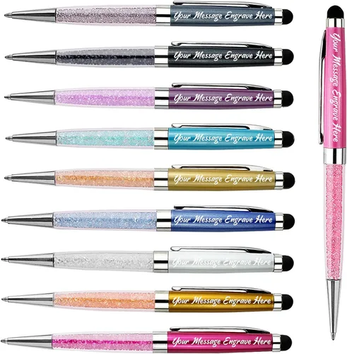 Miniatura 15 de Ancolo Bolígrafos personalizados, punta de lápiz capacitivo, cristal azul, bolígrafos personales personalizados, juego de escritura escolar, Azul