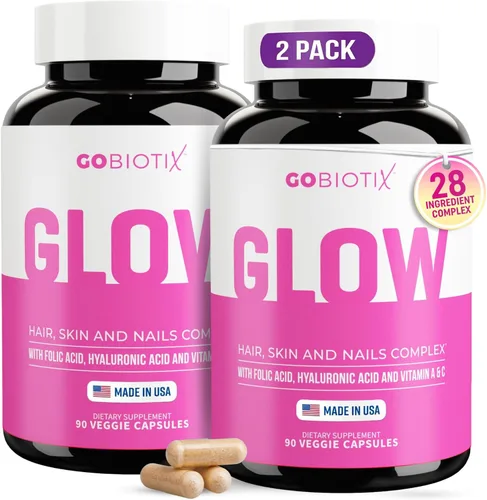 GOBIOTIX Vitaminas para el cabello, la piel y las uñas para mujeres, 10,000 mcg de biotina, ácido hialurónico y MSM, 28 vitaminas con folato y