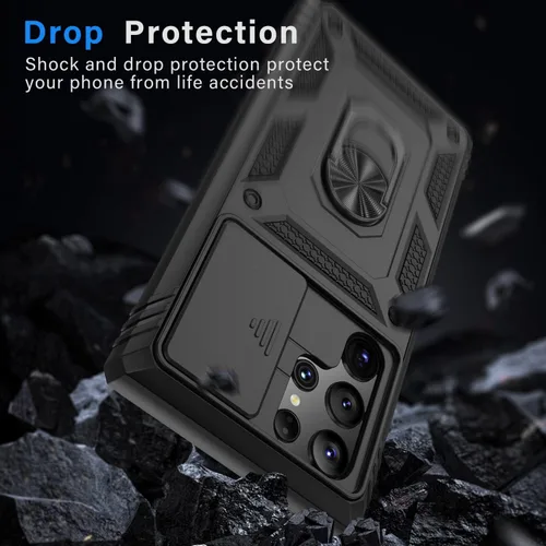 Miniatura 6 de PASNEW Funda para Samsung Galaxy S22 Ultra 5G, soporte de anillo de dedo y cubierta de cámara, carcasa de protección militar multicapa resistente a