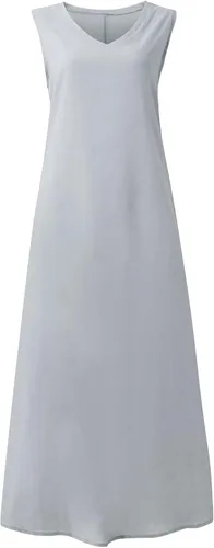 Miniatura 3 de BAXLIMEK Maxivestidos para mujer, 2023, primavera y verano, de moda, de lino y algodón, vestido casual bohemio de talla grande