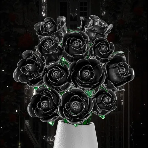 Miniatura 4 de Juego de construcción de ramo de rosas negras para mujeres adultas, paquete de 12 colecciones botánicas, regalo para Navidad, día de San Valentín