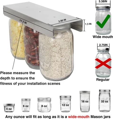 Miniatura 3 de lopeztek Organizador de tarros Mason para conservas de 4, 8, 12, 16, 24, 32, 64 onzas, accesorios para colgar debajo del gabinete y despensa
