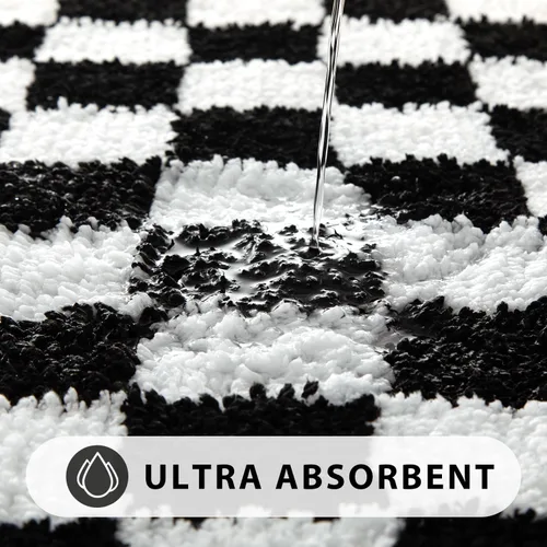 Miniatura 4 de Uphome Juego de alfombras de baño de 3 piezas, juego de alfombras de baño a cuadros en blanco y negro, antideslizantes, lavables a máquina, tapete