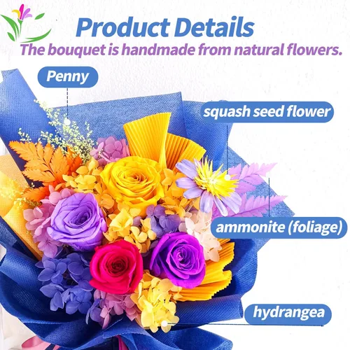 Miniatura 5 de QOEAZY Flores para entrega, ramo de flores preservadas con caja de regalo, regalos de rosas para mujeres, mamá, abuela