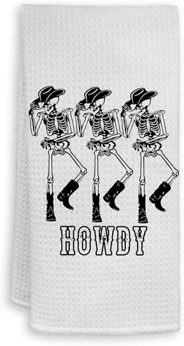 Miniatura 7 de HIWX Toallas de mano de Halloween, toallas de cocina de Halloween, diseño de esqueleto Howdy Preppy de Halloween, toallas de cocina decorativas