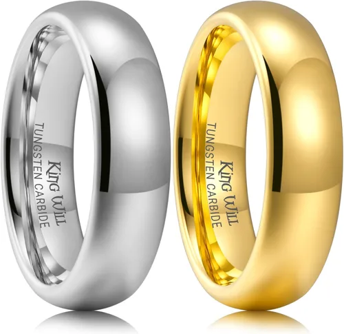 Miniatura 54 de King Will Alianza de boda de carburo de tungsteno para hombres y mujeres, anillos de promesa para parejas abovedados de alto pulido