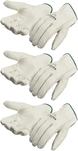 J. J. Keller & Associates, Inc. SAFEGEAR Cowhide Leather Work Gloves with Keystone Thumb Blanco (paquete de 3)