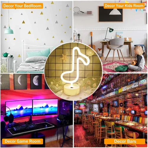 Miniatura 5 de Luces de notas musicales - Letreros de neón con notas de música LED, funciona con USB/batería, blanco cálido
