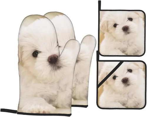 Miniatura 11 de Cavalier King Charles Spaniel - Juego de 4 manoplas para horno y ollas para perros, resistentes al calor, con capa interior de algodón Cavalier King