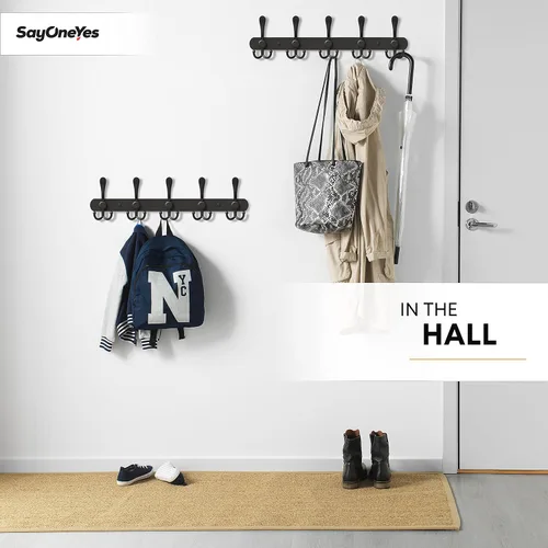 Miniatura 5 de Perchero de pared con 5 ganchos triples, acero inoxidable de 16 pulgadas – acabado mate negro, perchero resistente montado en la pared para abrigos