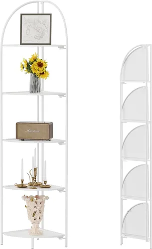 Miniatura 14 de Crofy Estante esquinero plegable de 3 niveles, soporte de esquina de metal para plantas con marco negro y estantes negros, estante de exhibición