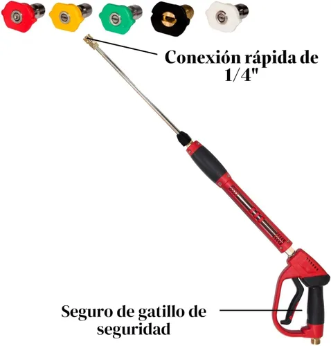 Miniatura 6 de Hourleey - Pistola de lavado a presión, pistola de lavado de alta potencia roja con extensión de varilla de repuesto, 5 puntas de boquilla, ajustes