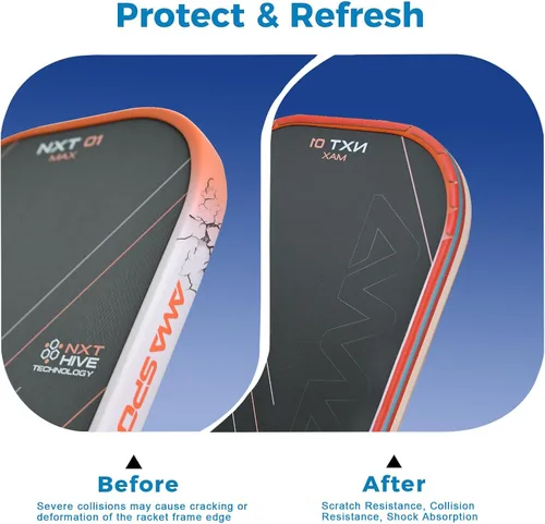 Miniatura 52 de PICKLETECH Cinta de protección de pala de pickleball – Protector de borde de cabeza de paleta – Cinta de protección de borde de raqueta ajuste gris