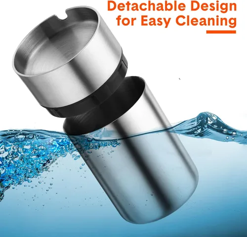 Miniatura 4 de 2 tazas de acero inoxidable para automóvil con tapa, portavasos, desmontable, resistente al viento, cubo para viajes al aire libre, oficina en casa