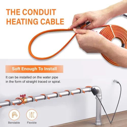Miniatura 4 de Cupohus Cinta térmica para tuberías de agua con termostato de 6 pies, protección contra congelación, cable de rastro de calor autorregulable