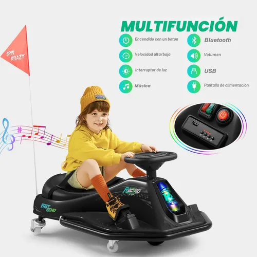Miniatura 4 de Coche de deriva giratorio de 360 grados, Go Kart eléctrico de 24 V para niños con ruedas de repuesto, alta/baja velocidad, motor sin escobillas
