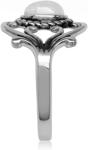 Miniatura 3 de Silvershake Bezel Set Cabochon Gemstone Surrounded by Twisted Rope White Gold Plated 925 Sterling Silver Victorian Style Ring