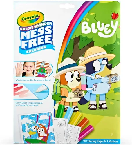 Crayola Bluey Color Wonder - Juego para colorear, 18 páginas para colorear sin desorden y 5 marcadores, juego de actividades Bluey para niños,