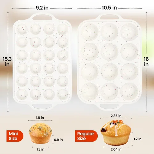Miniatura 4 de FUNBAKY Molde de silicona para magdalenas, refuerzo de metal, tamaño regular, 12 tazas y mini 24 tazas, antiadherente, fácil de desmoldar, molde