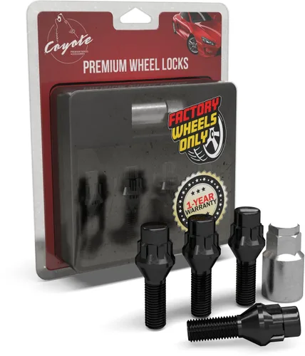 Wheel Accessories Parts 4 cerraduras + llave M12 x 1.25 12 x 1.25 rosca Bellota para asiento con cerradura de perno de asiento con acabado negro,