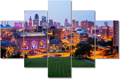 Miniatura 53 de TUMOVO Fotos en lienzo de Estados Unidos, Cincinnati, Ohio, Skyline at Dusk para tu sala de estar, impresiones de paisaje urbano de rascacielos