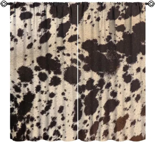 Miniatura 17 de Cortinas con estampado de piel de vaca, cortinas de piel de granja occidental, cortinas rústicas de granja de vaca marrón y blanca para niños, Piel