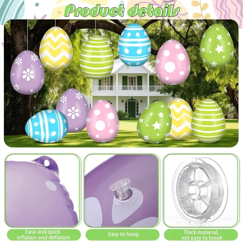 Miniatura 4 de Jetec 12 piezas de 12 pulgadas decoraciones inflables de huevos de Pascua globos inflables colgantes de Pascua decoración PVC grandes huevos