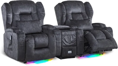 Miniatura 24 de DRMBOOK Silla Reclinable Eléctrica, Sofá Reclinable Eléctrico Wall Hugger con Masaje y Calor, Asiento de Teatro Sobrerelleno con Puerto