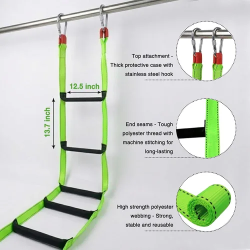 Miniatura 3 de Escalera de escape de incendios, escalera de cuerda de seguridad portátil de 10 pies con 2 ganchos para hogares de 2 a 3 pisos, multiusos para niños