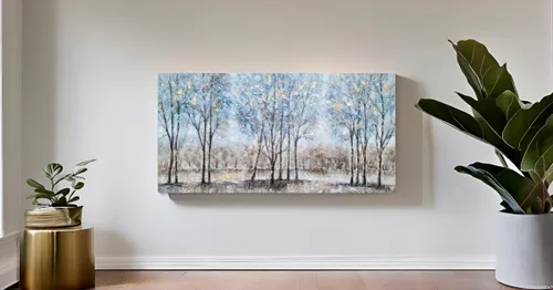 Miniatura 7 de NdcSkyArt Lienzo decorativo para pared con diseño de bosque, pinturas abstractas de árboles texturizadas pintadas a mano con lámina dorada