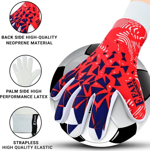 Miniatura 2 de Guantes de portero de fútbol para niños, jóvenes y adultos profesionales con palmas de protección y agarre reforzado Rojo