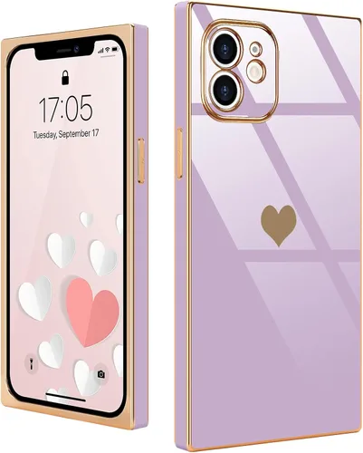 Miniatura 67 de Compatible con iPhone 12 Funda Rectangular Bonita Chapado Dorado Lujo Corazón de Amor Funda de Teléfono para Mujeres Niñas A Prueba de Golpes