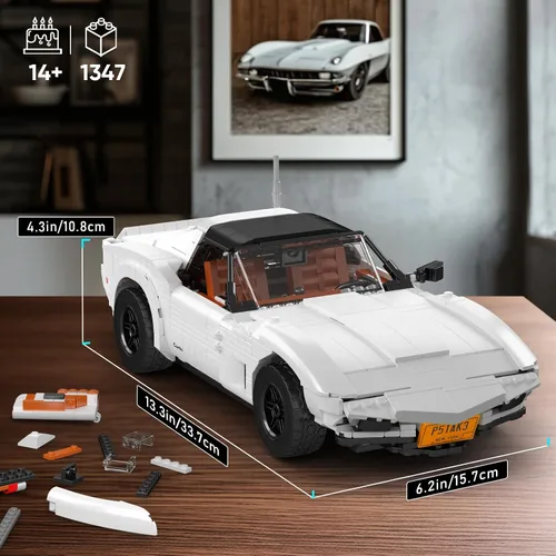 Miniatura 6 de Mould King 10198 Kit de construcción de modelo de coche deportivo, juego de bloques de construcción de automóvil clásico vintage con 1347 piezas