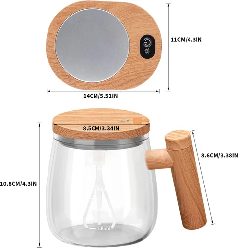 Miniatura 6 de Taza de café autoagitable, taza de mezcla eléctrica de alta velocidad con posavasos termostáticos de 55°, taza mezcladora eléctrica adecuada