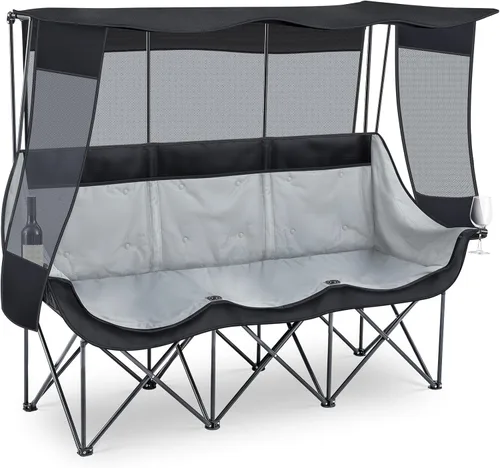 Teenyyou Silla de camping para 3 personas con toldo – Máxima protección solar UV, silla de playa de gran tamaño resistente de 700 libras, sofá Negro