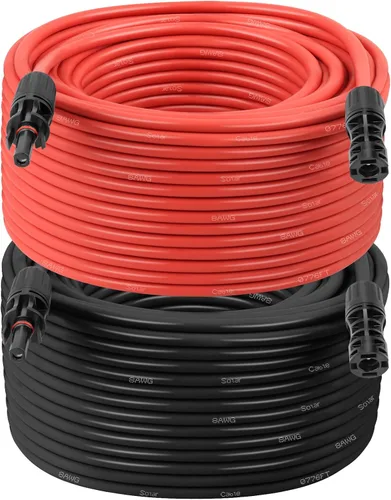 Miniatura 23 de Cable de extensión solar 10AWG de 20 pies – Paquete de 2 cables fotovoltaicos rojos y negros con conectores solares, cobre estañado de 84 hebras