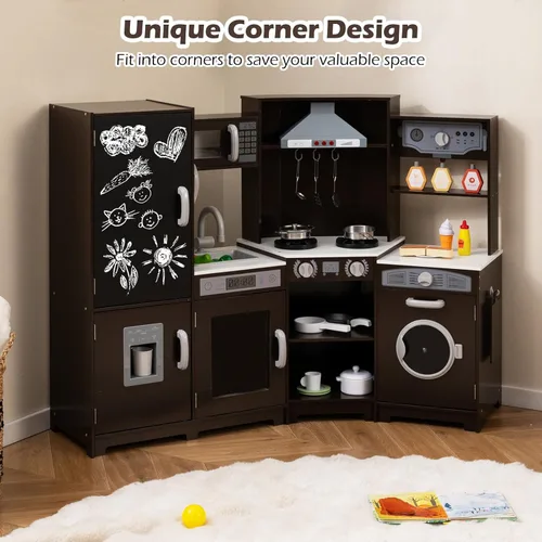 Miniatura 9 de Costzon Cocina de Esquina de Juguete con Luces, Sonidos, Gran Juego de Cocina de Pretensión con Pizarra, Microondas, Accesorios de Cocina, Juguete