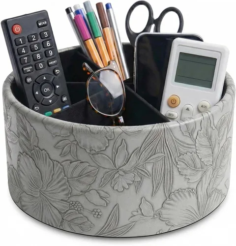 Miniatura 50 de Organizador Redondo de Cuero para Suministros de Arte, Soporte para Control Remoto, Rotación de 360 Grados, Soporte Multifuncional para Lápices