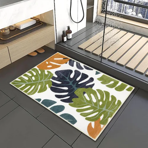 Miniatura 6 de Lukinbox Tapetes de baño lavables con hojas, 18 x 26 pulgadas, tapete de baño pequeño antideslizante Monstera, tapete de baño de microfibra suave