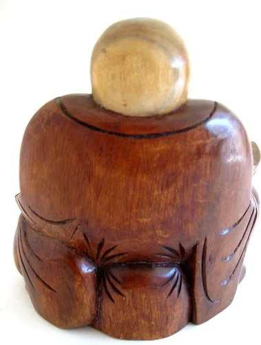 Miniatura 3 de OMA Happy Sitting Buddha - Estatua de madera tallada en madera, marca de tamaño grande